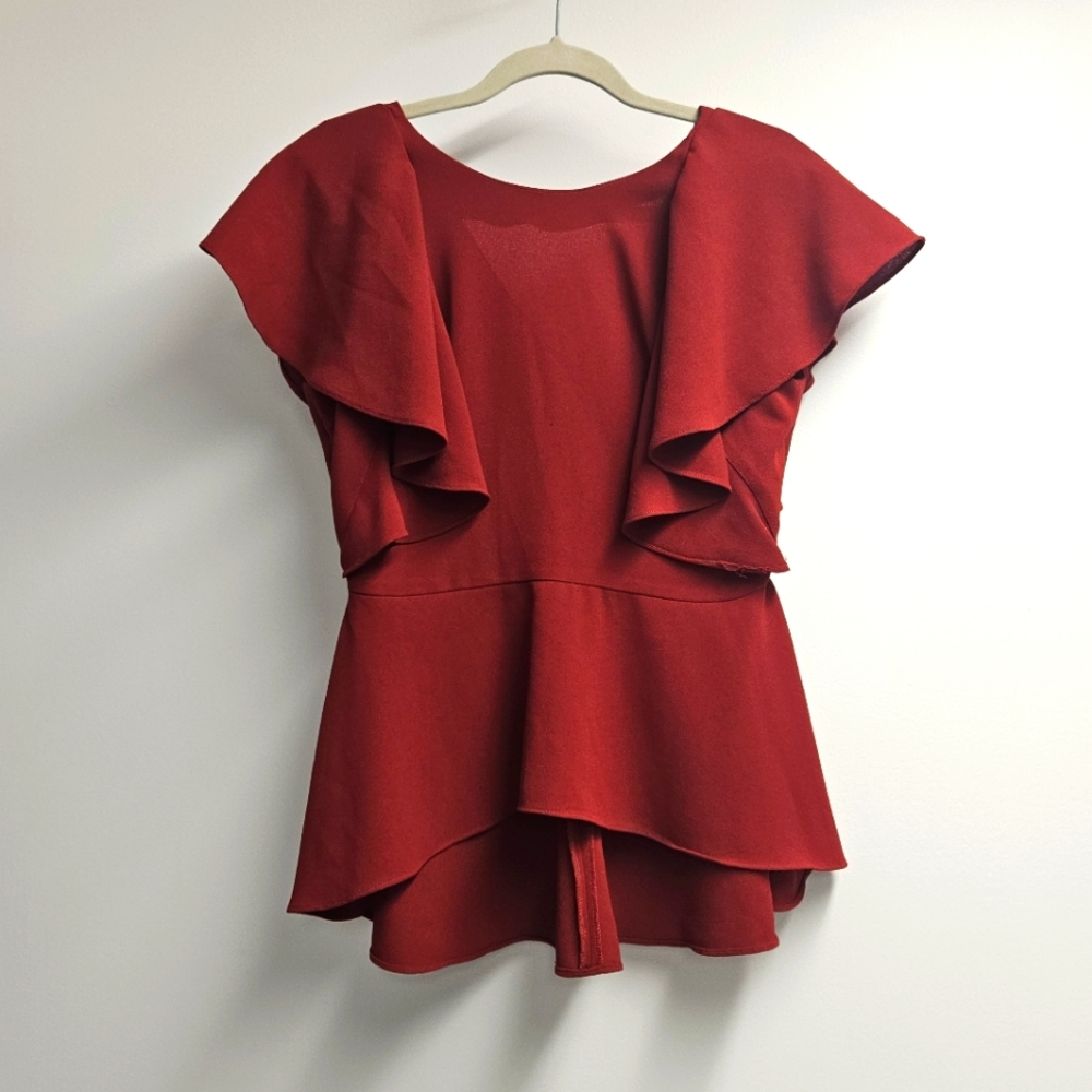 Zara Red Ruffled Sleeve Shirt
